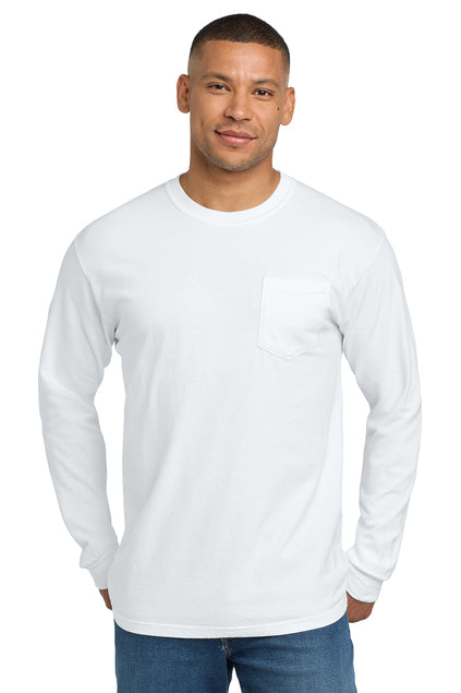 Comfort Colors Heavyweight Ring Spun Long Sleeve Pocket Tee in White – 100 pcs custom printing by Pro Goodie Promotion