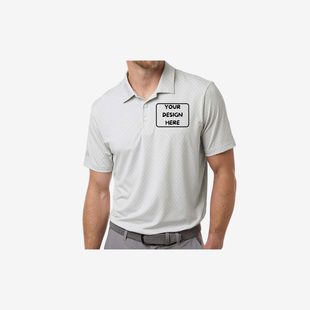 Adidas men’s 4 way stretch printed polo white custom logo premium performance golf polo shirt