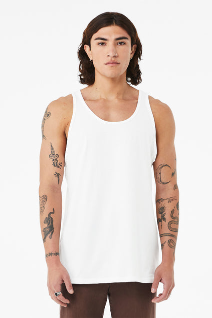 BELLA+CANVAS Unisex Solid White Heather CVC Tank – Soft, breathable, custom printed with same-day printing & same-day pickup in San Diego