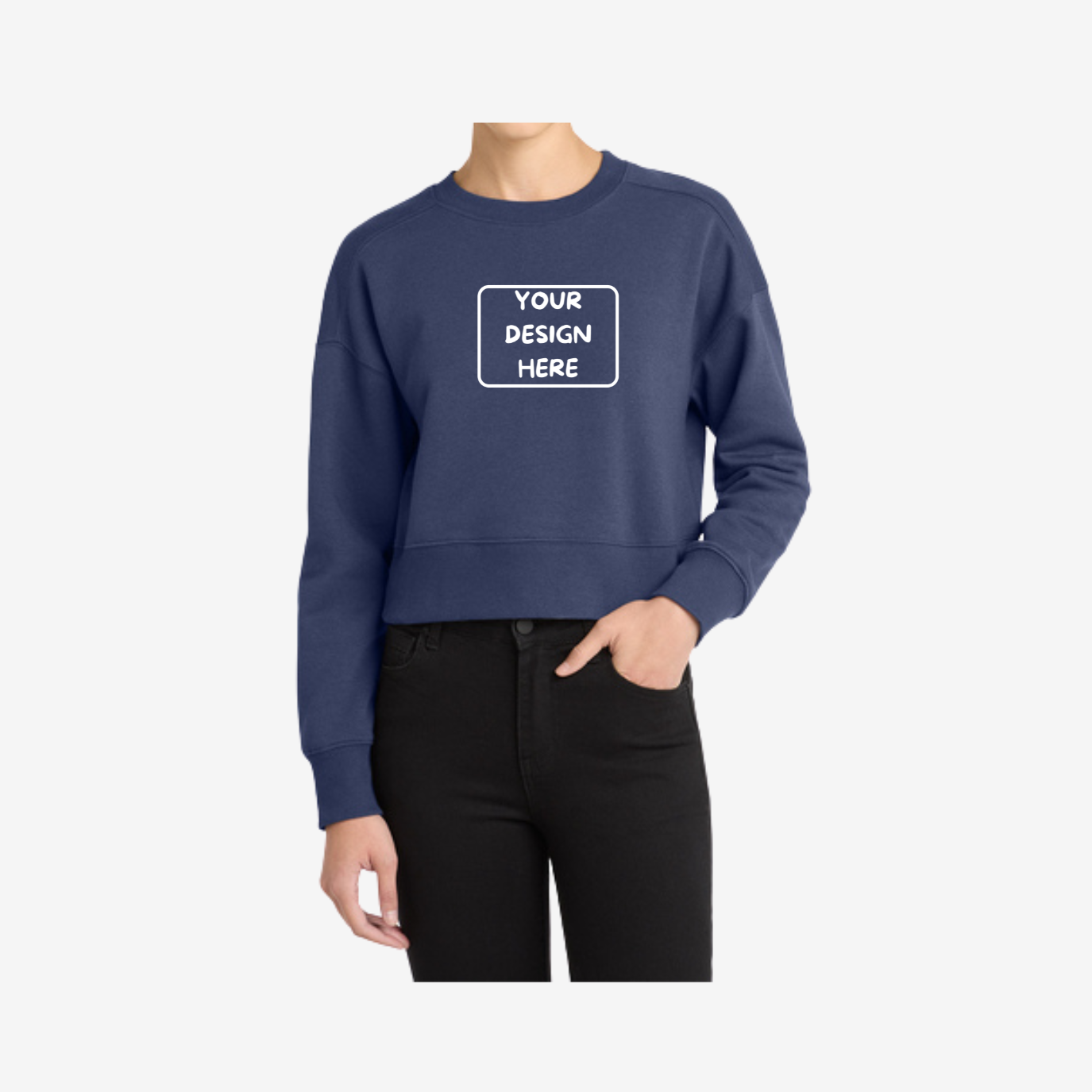 District Women’s Perfect Weight Cropped Crewneck Sweatshirt in Tanzanite, soft lightweight cropped fleece ideal for custom printing and boutique apparel