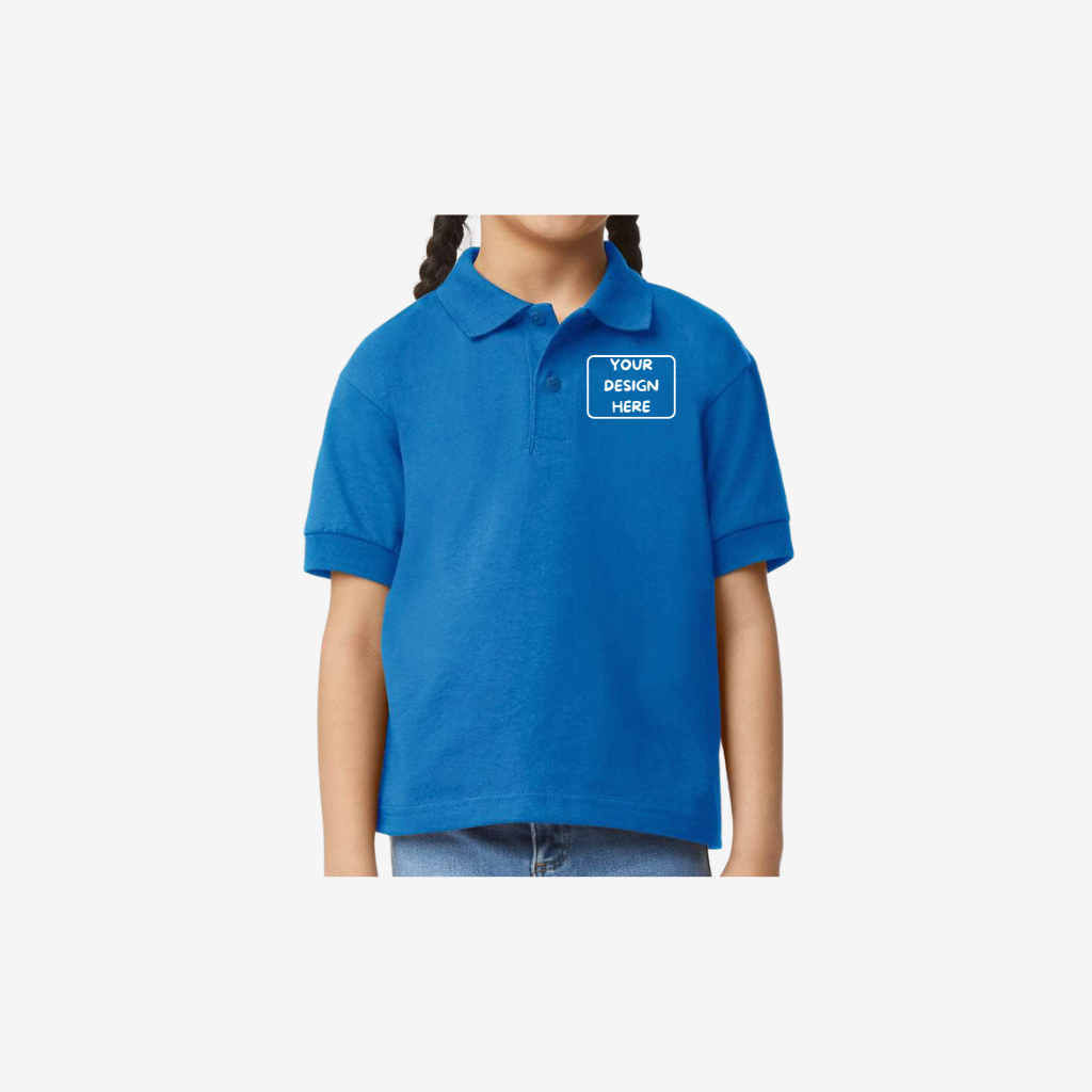 Gildan youth DryBlend jersey polo royal blue custom embroidered youth polo