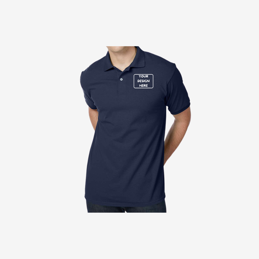 Hanes men’s EcoSmart jersey polo navy blue custom logo work polo shirt