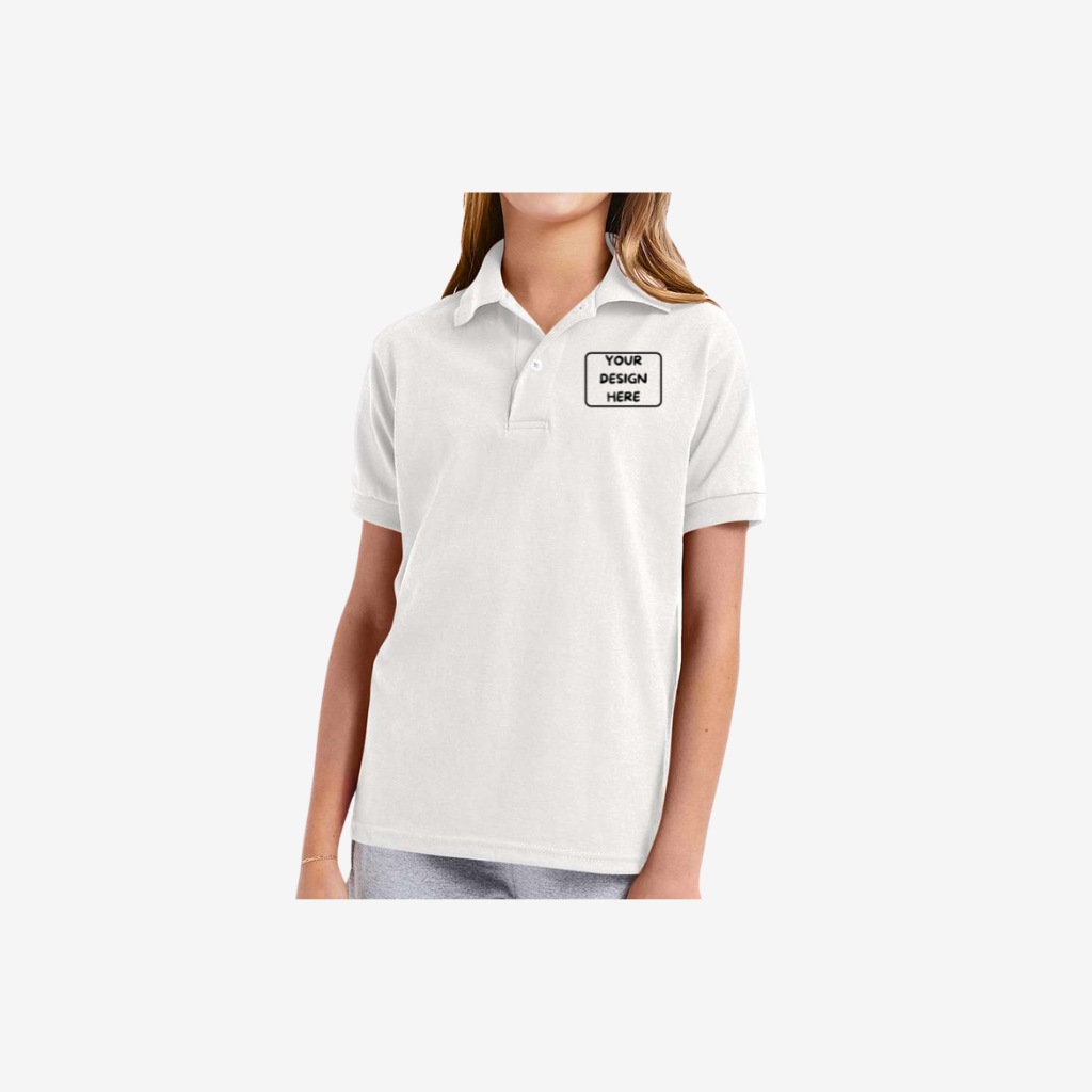 Hanes youth EcoSmart jersey polo white custom school uniform kids polo shirt