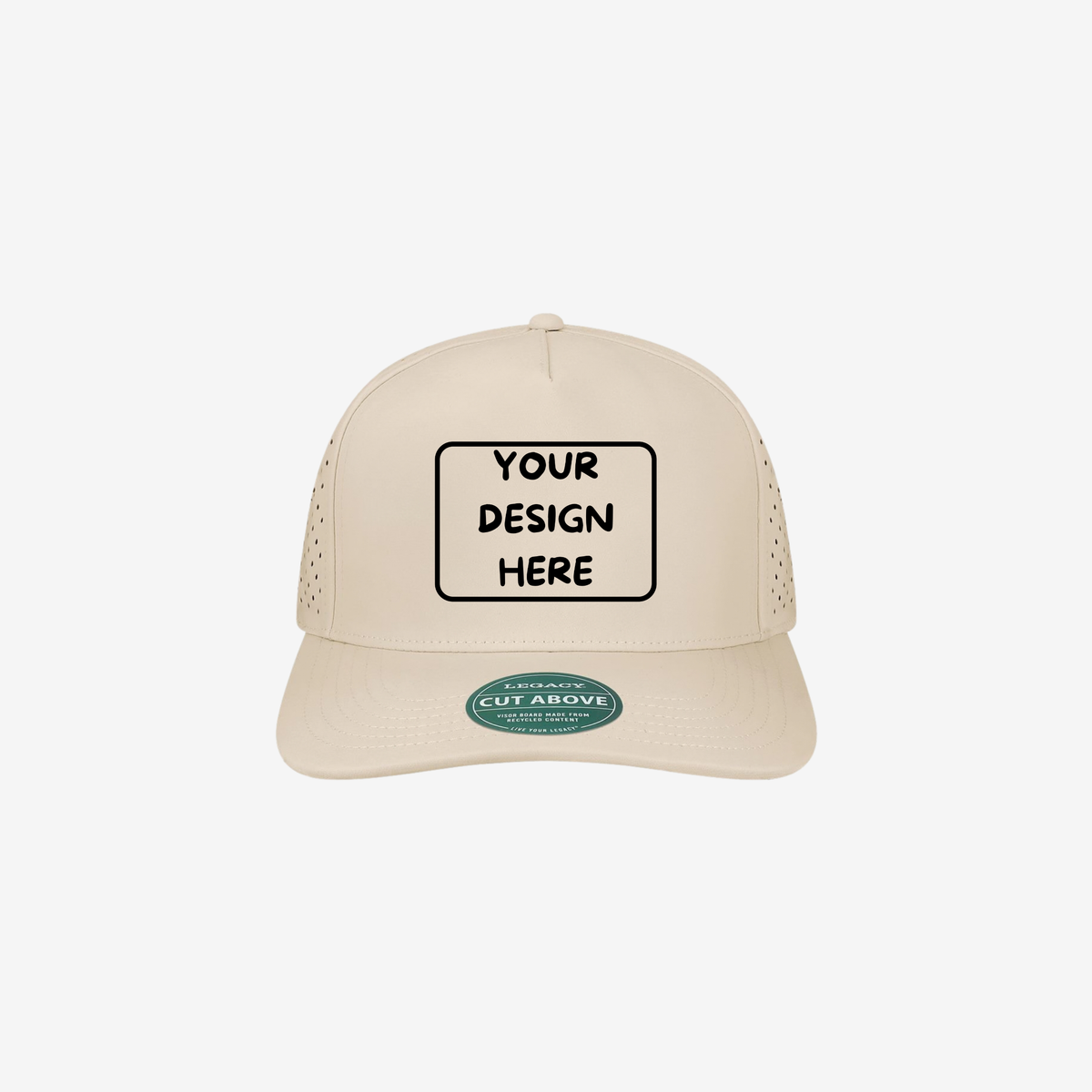 Stone LEGACY CUT The Cut Above structured five-panel cap with a slightly curved bill and laser-cut ventilation panels