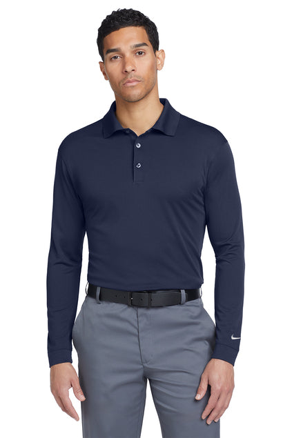 Nike Long Sleeve Dri-FIT Stretch Tech Polo in Midnight Navy, custom printing or embroidery