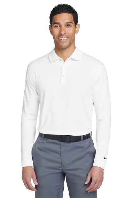 Nike Long Sleeve Dri-FIT Stretch Tech Polo in White, custom printing or embroidery