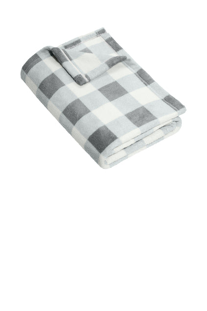 Port Authority Small Ultra Plush Blanket Marshmallow with Monument Grey Check – custom embroidery available – Pro Goodie Promotion
