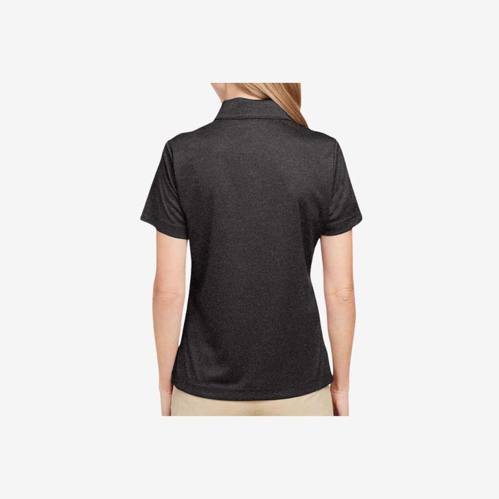 Team 365 women’s sonic heather performance polo black heather back view embroidered business uniform polo