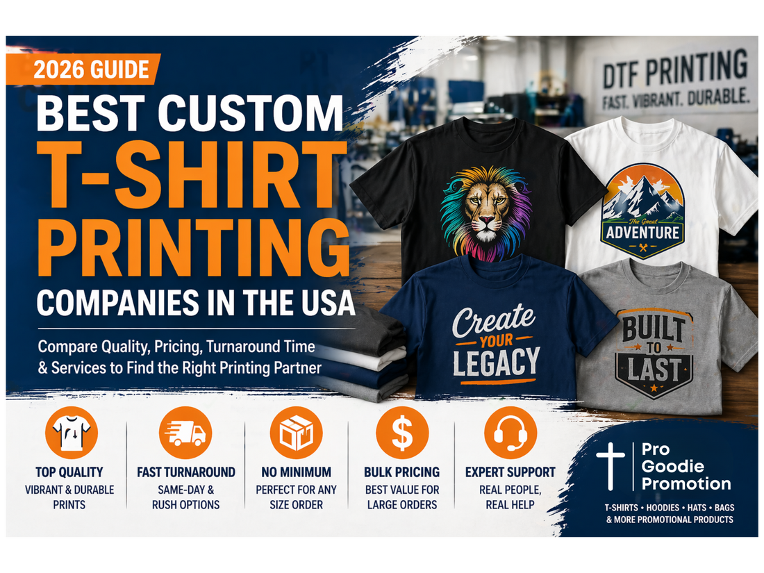 Best custom t-shirt printing companies in the USA 2026 cover image showing high-quality printed t-shirts, DTF printing, bulk orders, and same-day custom apparel services