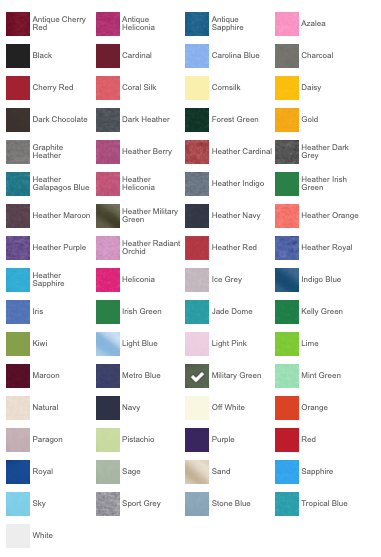 Color Chart for 100 Custom T-Shirts – See All Available Colors for Full-Color Printing by Pro Goodie Promotion