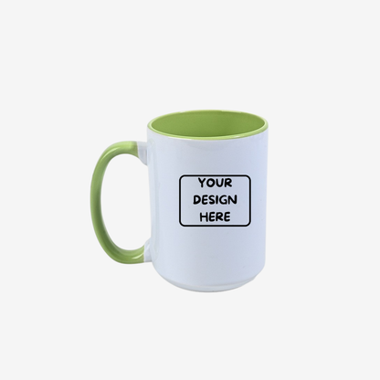 Custom 15 oz Glossy Two-Tone Ceramic Mugs | Full-Color Printing & Same-Day Printing Available
