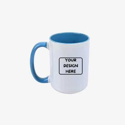 Custom 15 oz Glossy Two-Tone Ceramic Mugs | Full-Color Printing & Same-Day Printing Available