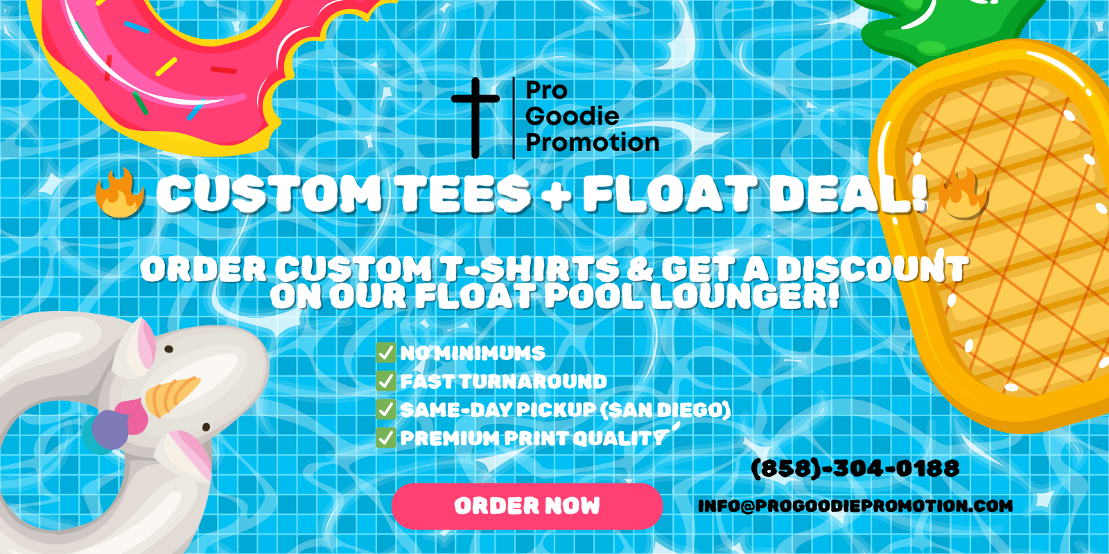 Custom T-Shirts Summer Deal with Discount Float Pool Lounger – Pro Goodie Promotion San Diego