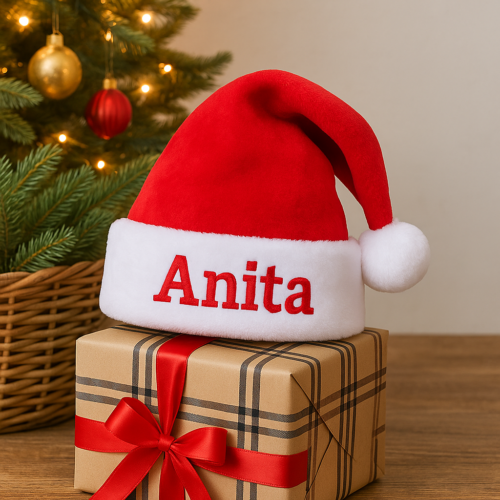 Premium Embroidered Santa Hat – Fast Turnaround Holiday Hat for Christmas, Personalized, High-Quality Festive Wear