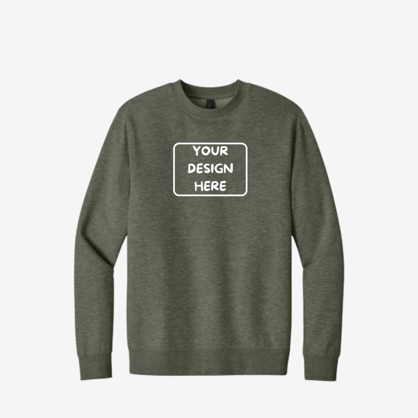District V.I.T. Fleece Crewneck Sweatshirt in Heathered Olive, soft unisex fleece perfect for custom printing and embroidery