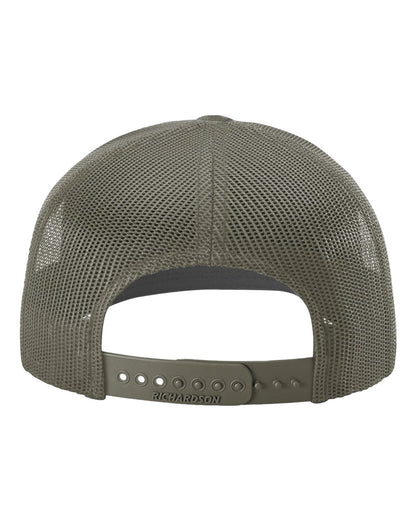 Back view of Army Olive Richardson 112T Tactical Trucker Cap with adjustable snapback closure