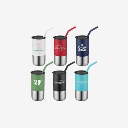 Emery 18 oz. Double Walled Stainless Steel Tumbler w/Silicone Tip Straw