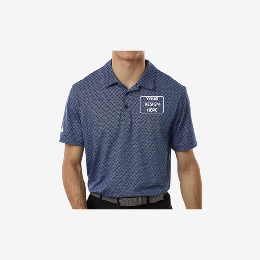 Adidas men’s 4 way stretch printed polo collegiate navy custom embroidered corporate uniform polo
