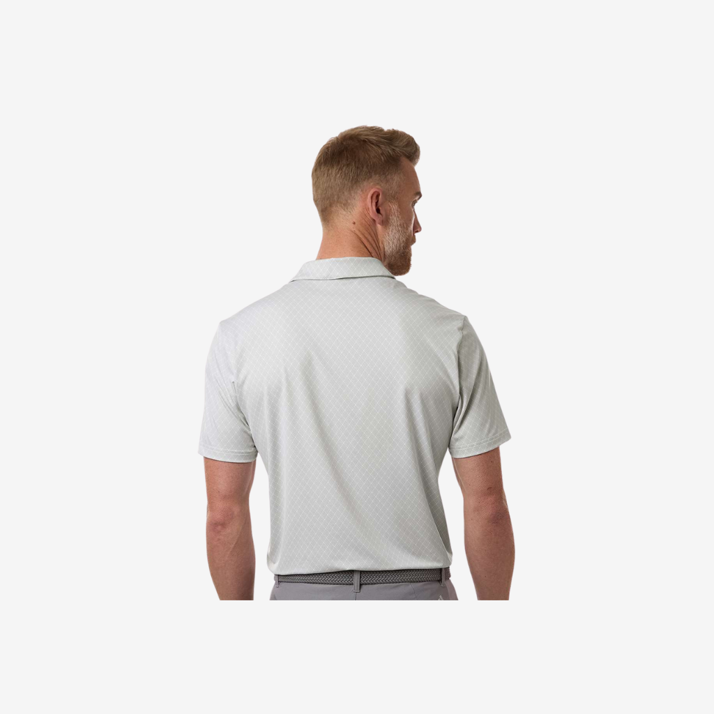 Adidas men’s 4 way stretch printed polo white back view embroidered corporate uniform golf polo