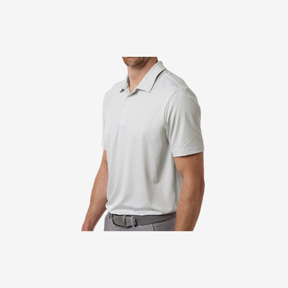 Adidas men’s 4 way stretch printed polo white side view custom premium golf uniform polo shirt