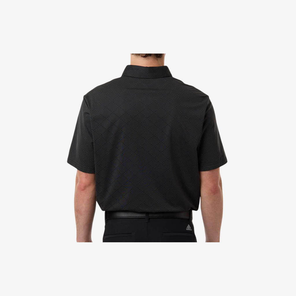 Adidas Ultimate365 jacquard polo carbon black back view custom logo premium performance uniform polo