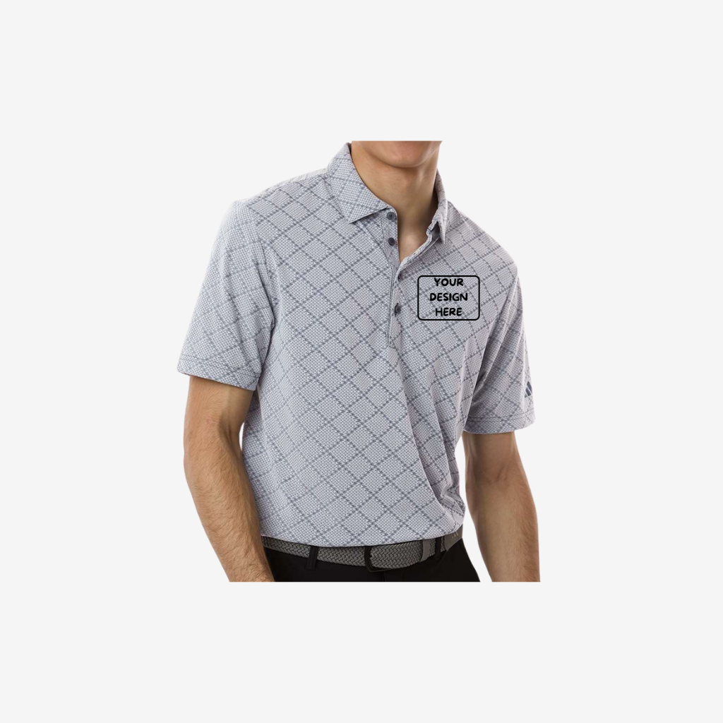 Adidas Ultimate365 jacquard polo collegiate navy white custom logo premium golf polo shirt