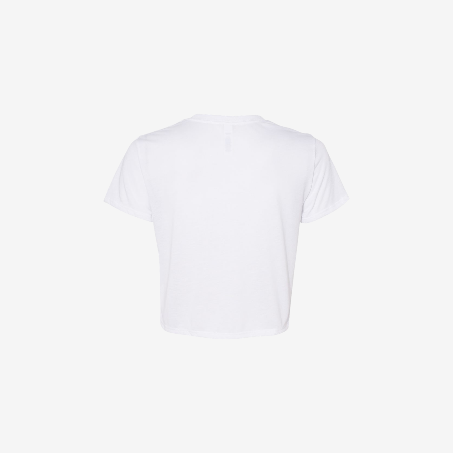 Bella Canvas women's flowy crop tee white back view custom cropped t shirt
