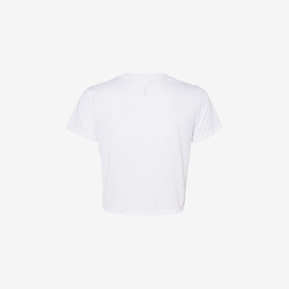 Bella Canvas women's flowy crop tee white back view custom cropped t shirt