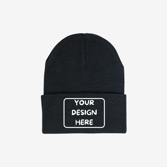 Back view of Black Berne H150 Heritage Knit Cuff Beanie showing the rib-knit fabric and folded cuff