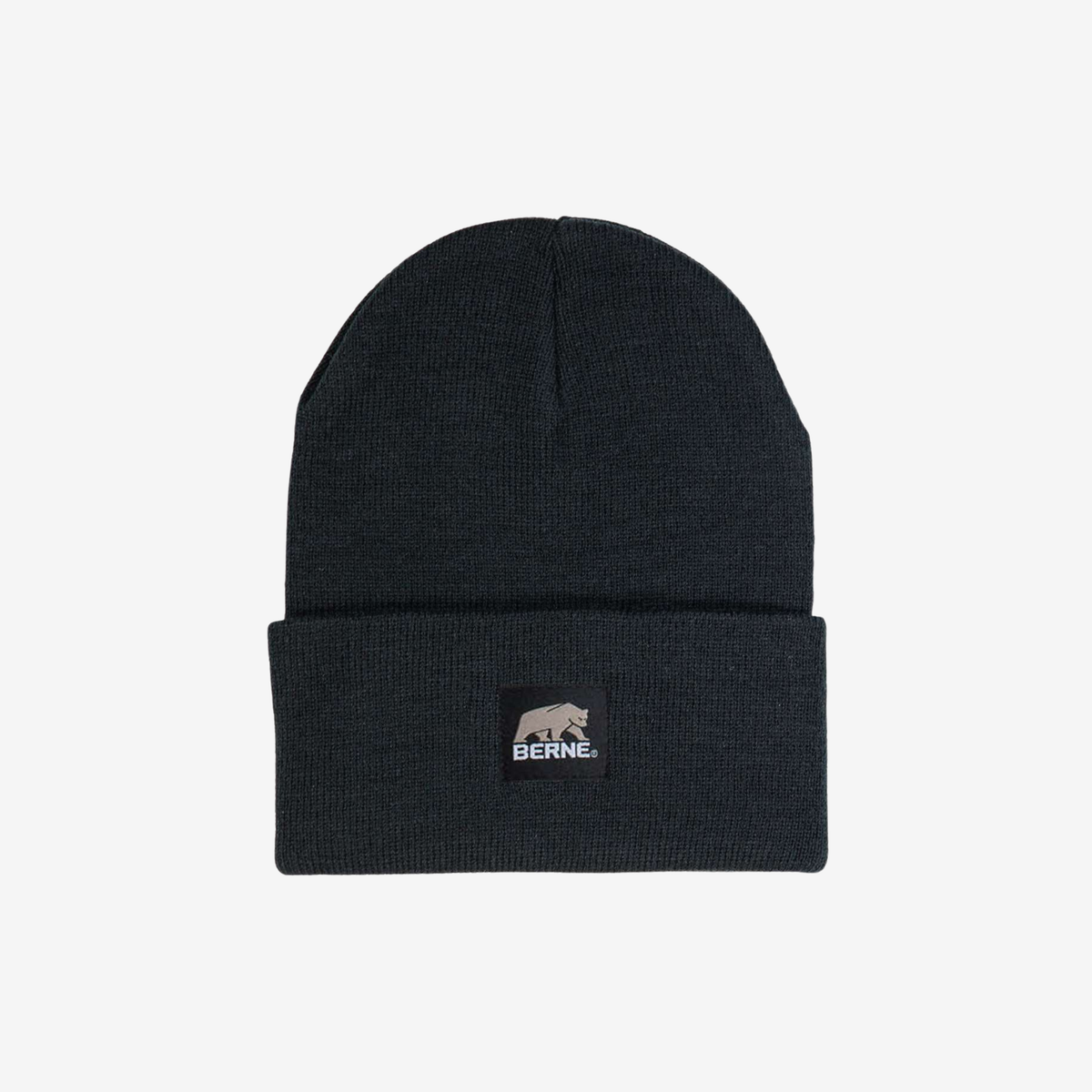 Front view of Black Berne H150 Heritage Knit Cuff Beanie showing the rib-knit fabric and fold-over cuff