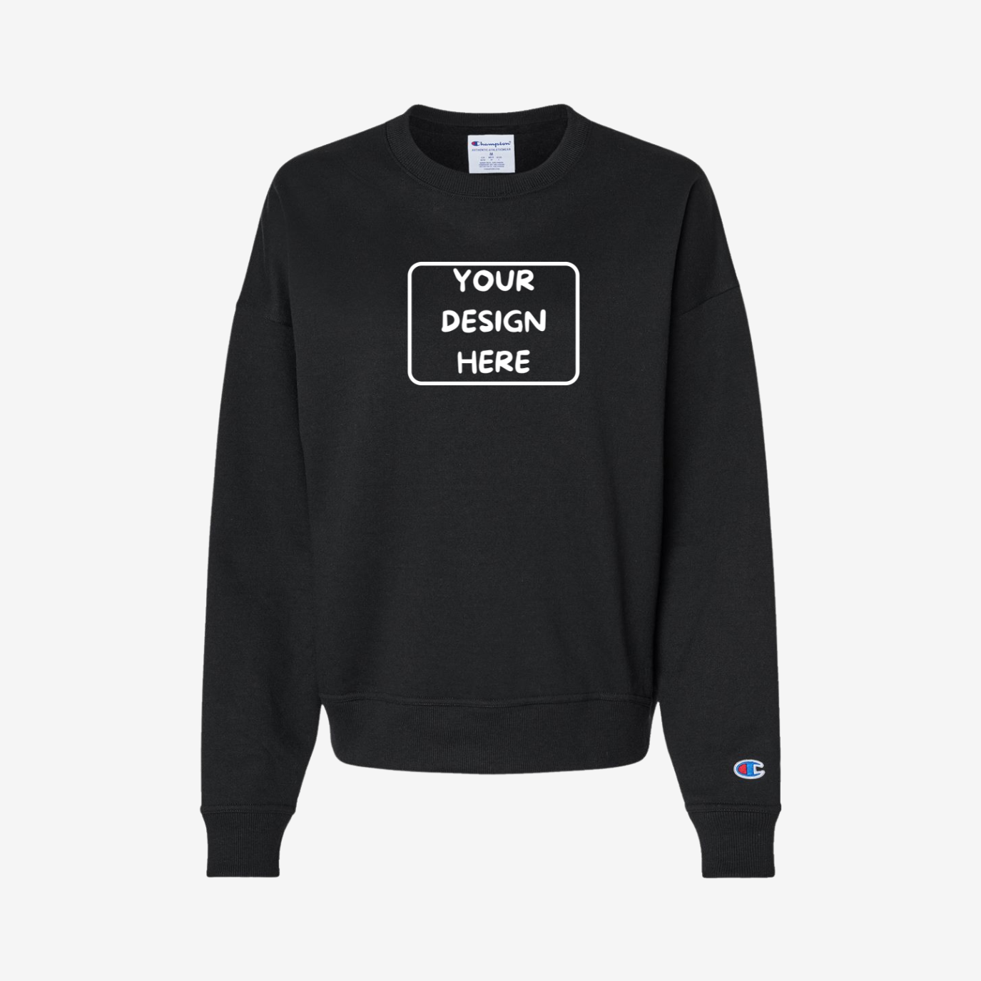 Champion Women’s Powerblend Crewneck Sweatshirt in Black, soft premium women’s fleece ideal for custom printing and embroidery