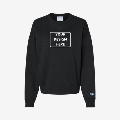 Champion Women’s Powerblend Crewneck Sweatshirt in Black, soft premium women’s fleece ideal for custom printing and embroidery