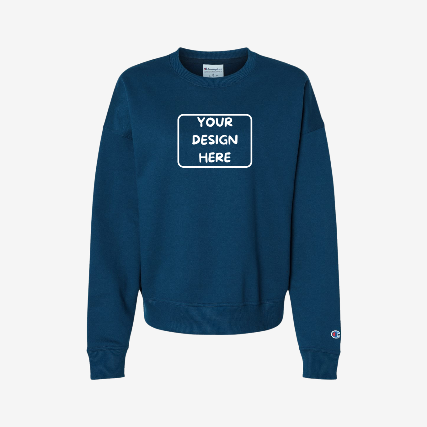 Champion Women’s Powerblend Crewneck Sweatshirt in Late Night Blue, soft premium women’s fleece ideal for custom printing and embroidery