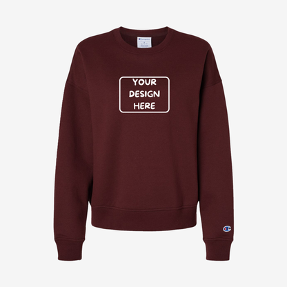 Champion Women’s Powerblend Crewneck Sweatshirt in Maroon, soft premium women’s fleece ideal for custom printing and embroidery