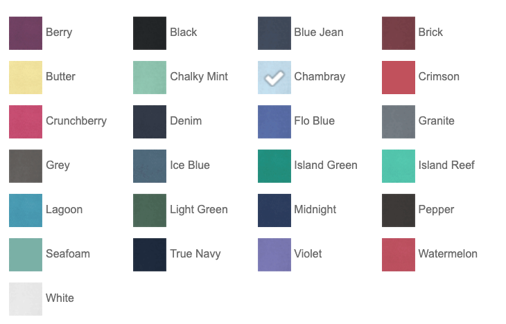 Comfort Colors Heavyweight Ring Spun Long Sleeve Pocket Tee Color Chart – available colors for bulk custom printing, Pro Goodie Promotion