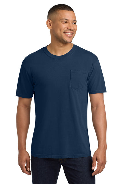 omfort Colors True Navy Heavyweight Ring Spun Pocket Tee – 100 pcs full-color custom printing