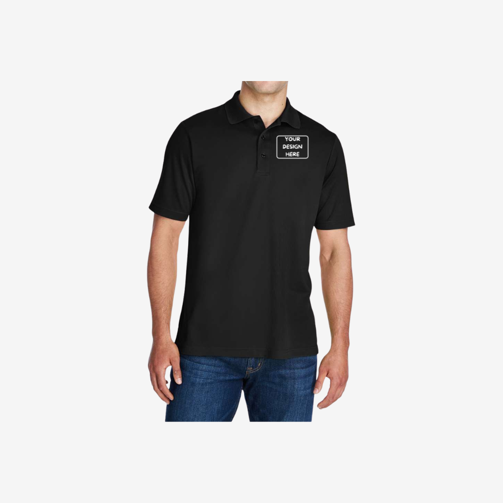core365 mens origin performance pique polo black custom logo polo embroidery and printing