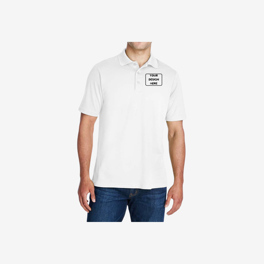 core365 mens origin performance pique polo white custom embroidery and printing corporate apparel