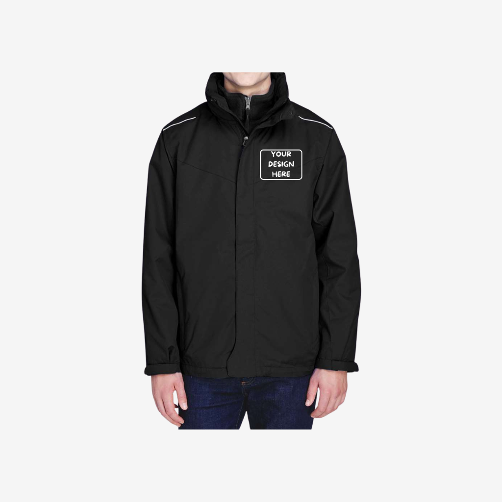 core365 mens region 3 in 1 jacket with fleece liner black front view custom embroidery and printing