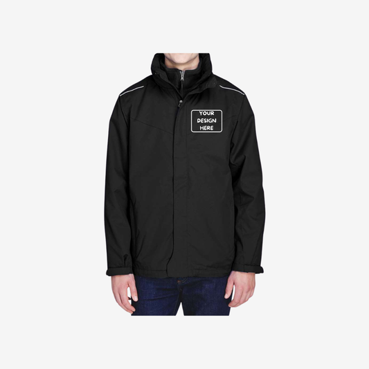core365 mens region 3 in 1 jacket with fleece liner black front view custom embroidery and printing