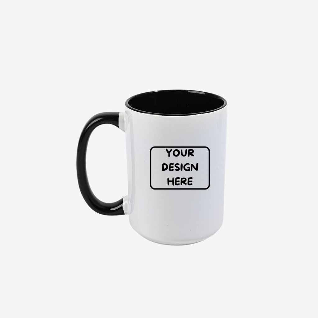 custom 15 oz two-tone ceramic mug black handle interior premium glossy mug custom logo printing
