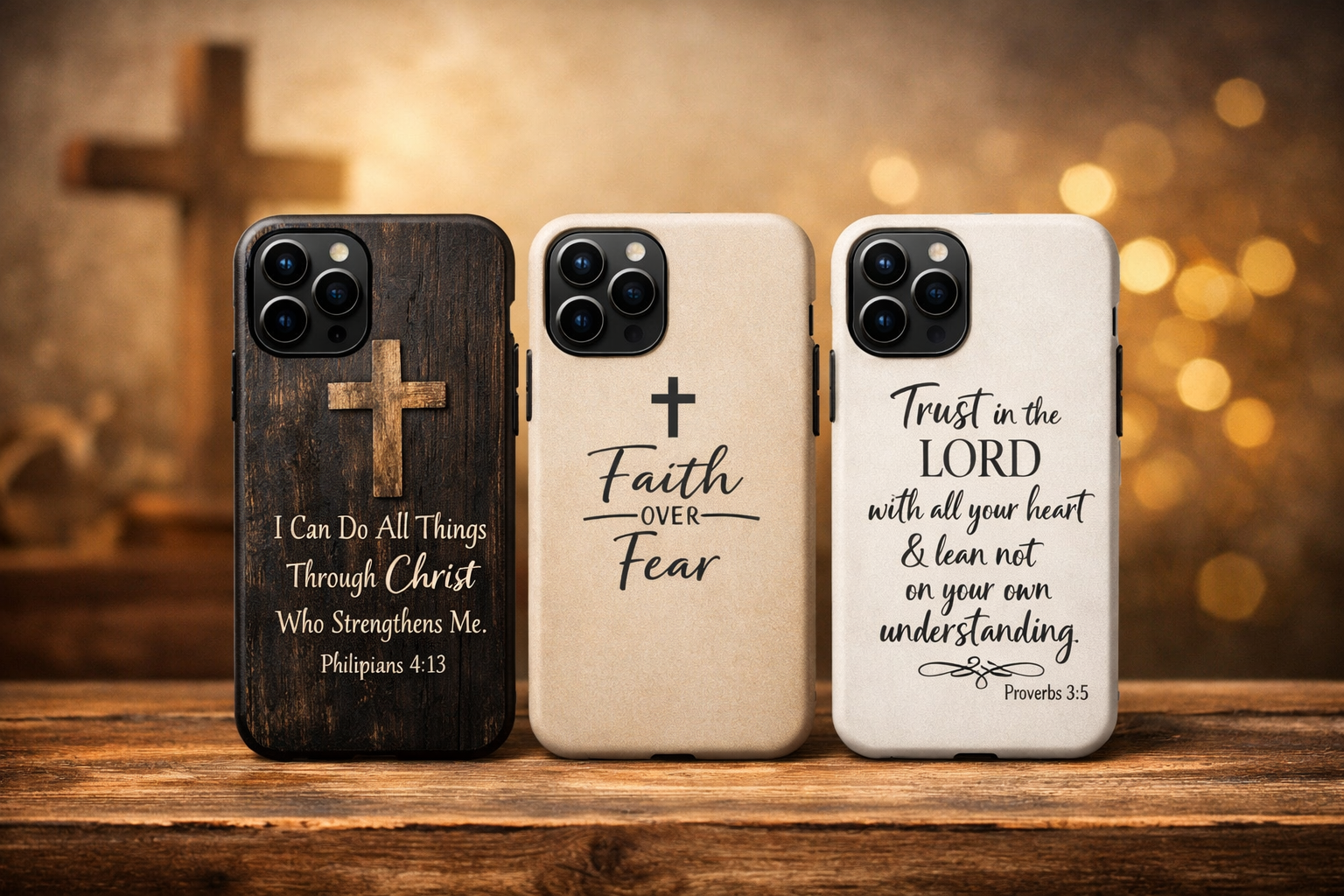 Personalized Christian phone case with Bible verse and faith over fear design for iPhone, custom scripture case with fast production and nationwide shipping USA