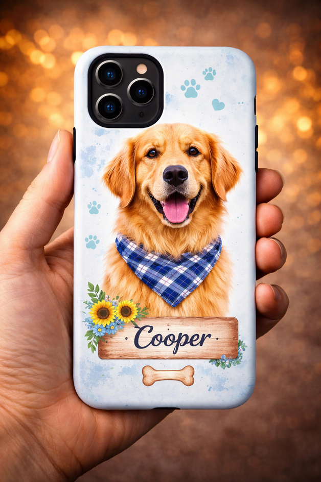 Personalized dog lover phone case with custom pet image and name for iPhone, perfect gift for dog owners