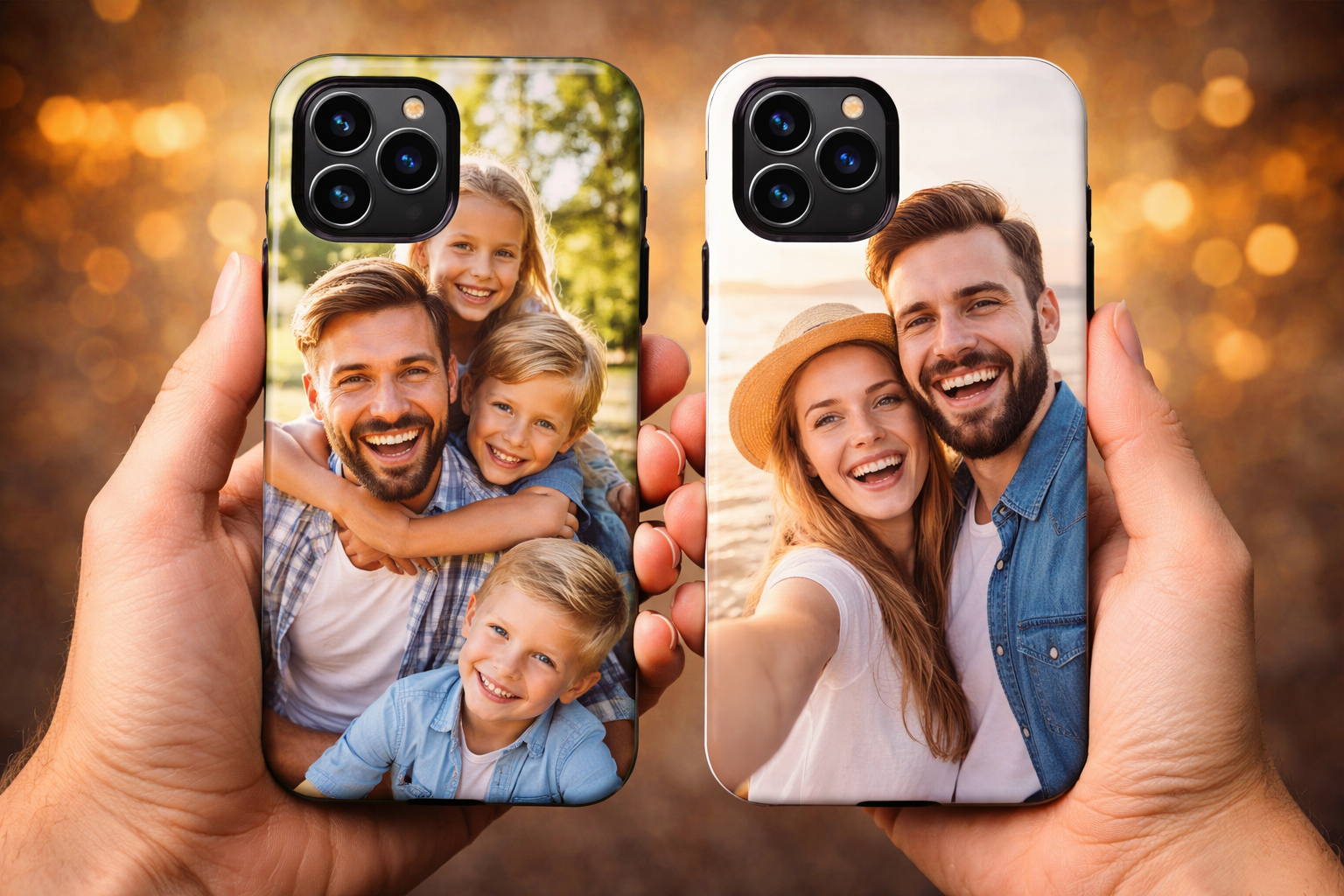 Personalized full photo phone case for iPhone with family image covering entire case, custom gift idea for parents and loved ones