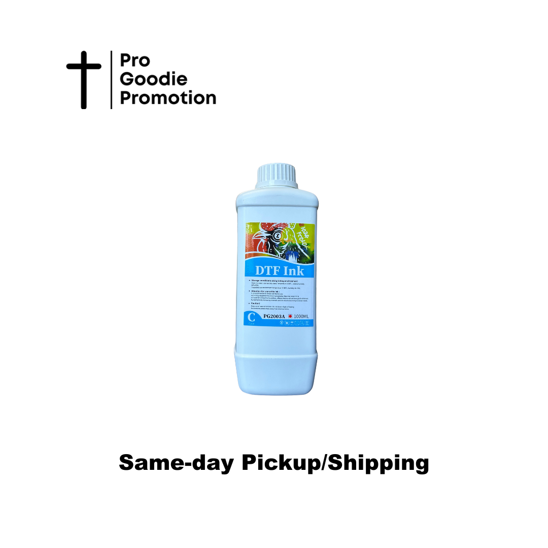 Premium cyan DTF pigment ink for vibrant, high-quality heat transfers – Pro Goodie Promotion San Diego