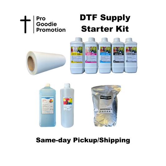 Complete DTF supply set including ink set, double-sided film roll, cleaning solution, and moisturizer – Pro Goodie Promotion San Diego