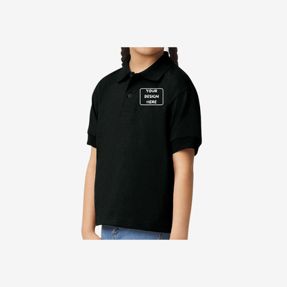 Gildan youth DryBlend jersey polo black side view custom school uniform kids polo shirt
