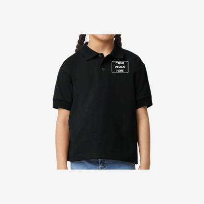 Gildan youth DryBlend jersey polo black custom embroidered school uniform polo