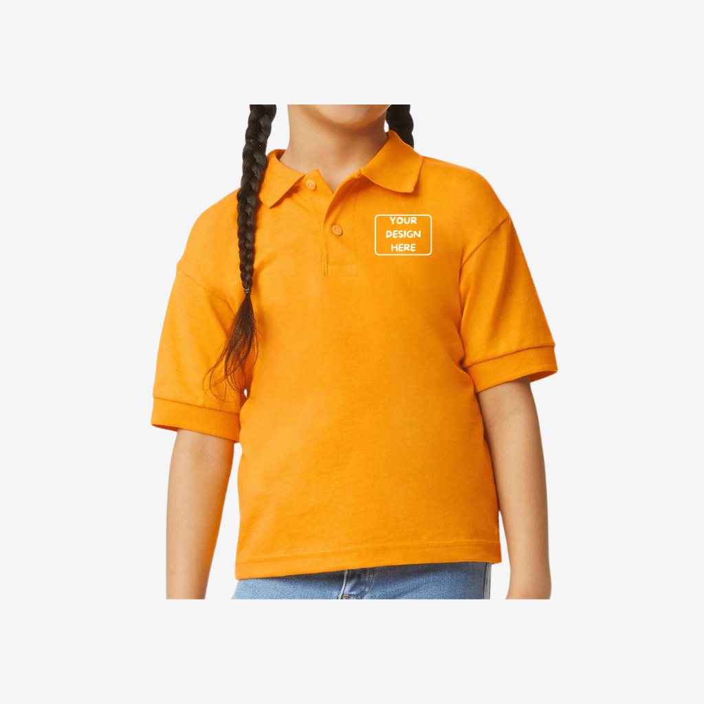 Gildan youth DryBlend jersey polo gold custom team uniform kids polo