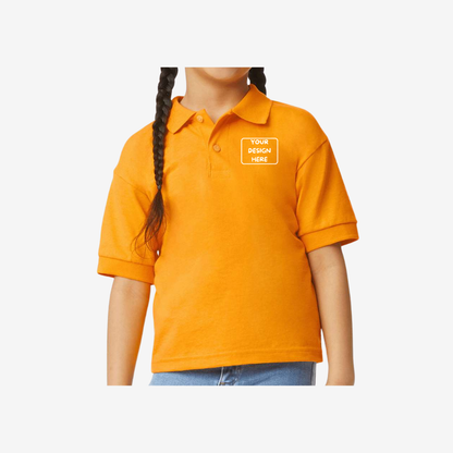 Gildan youth DryBlend jersey polo gold custom team uniform kids polo